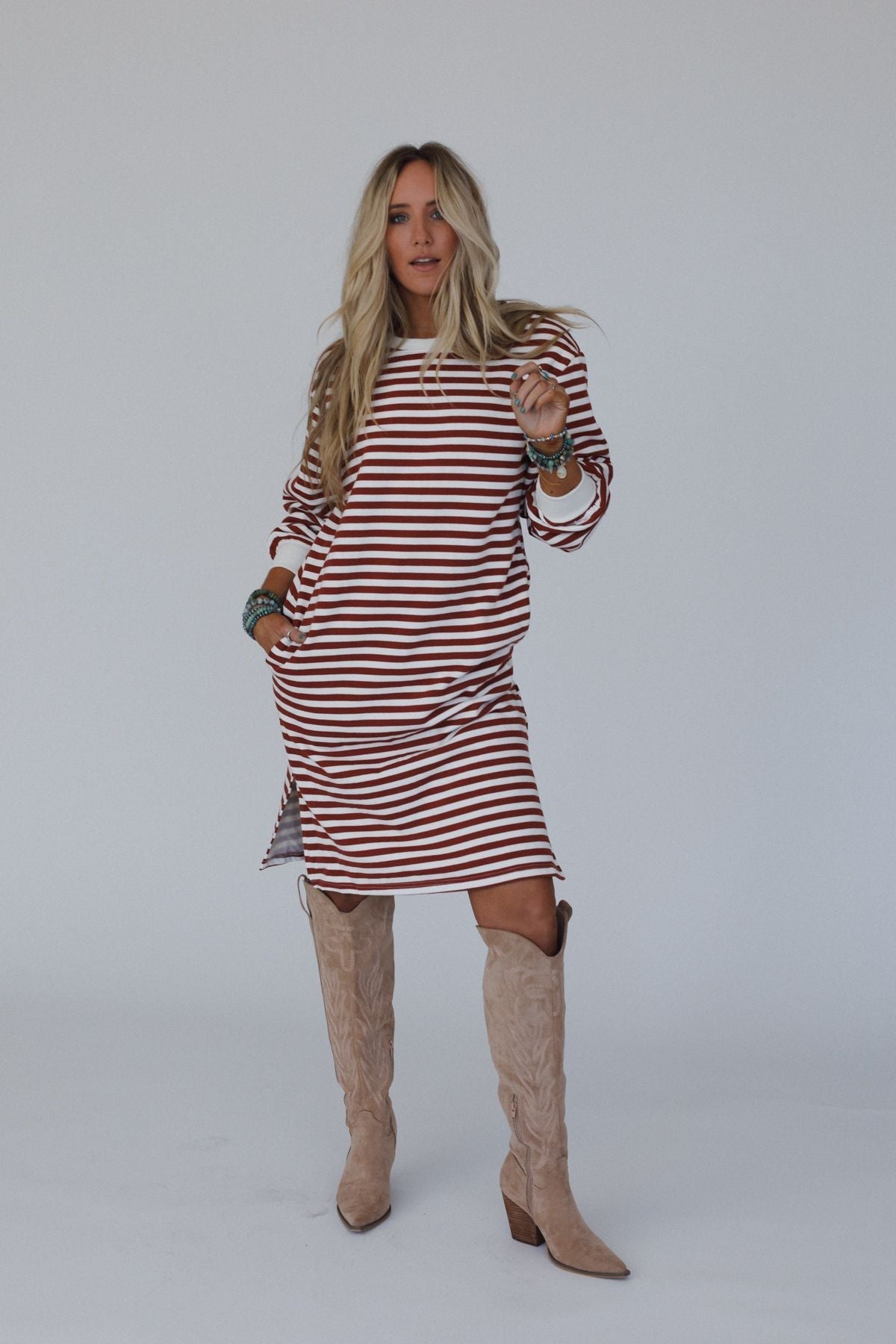 Coastal Stripes Midi Dress - Red Multi