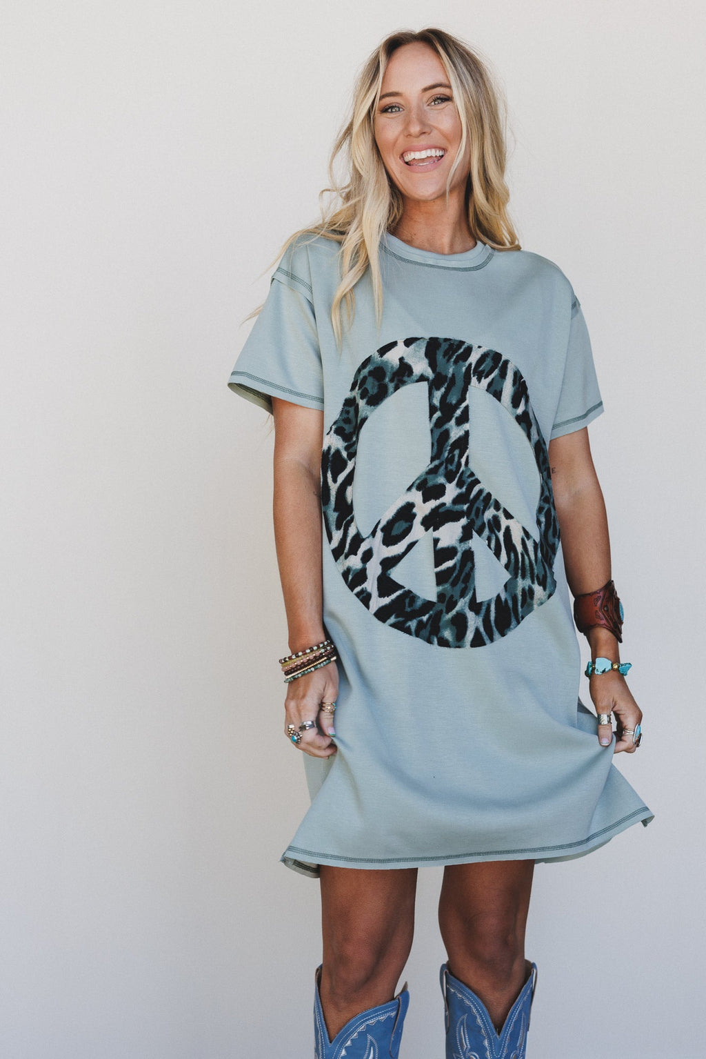 Wild Peace Tee Dress - Sage