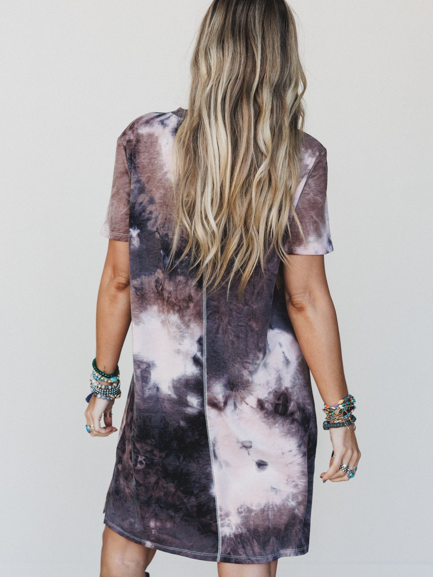 The Nest Peace And Tie Dye Tee Dress - Gray Multi Tie Dye