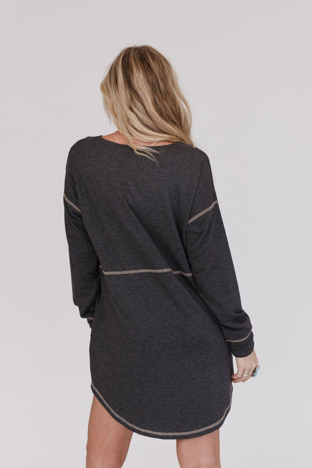The Nest Meadow Long Sleeve Tunic Dress - Charcoal