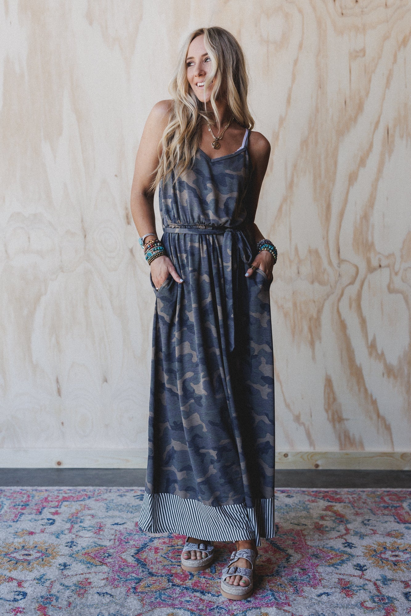 The Nest Cadet Camo Print Dress - Olive Moss