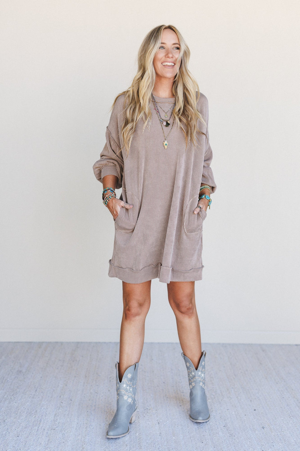 The Nest Moon Glow Long Sleeve Dress - Acorn