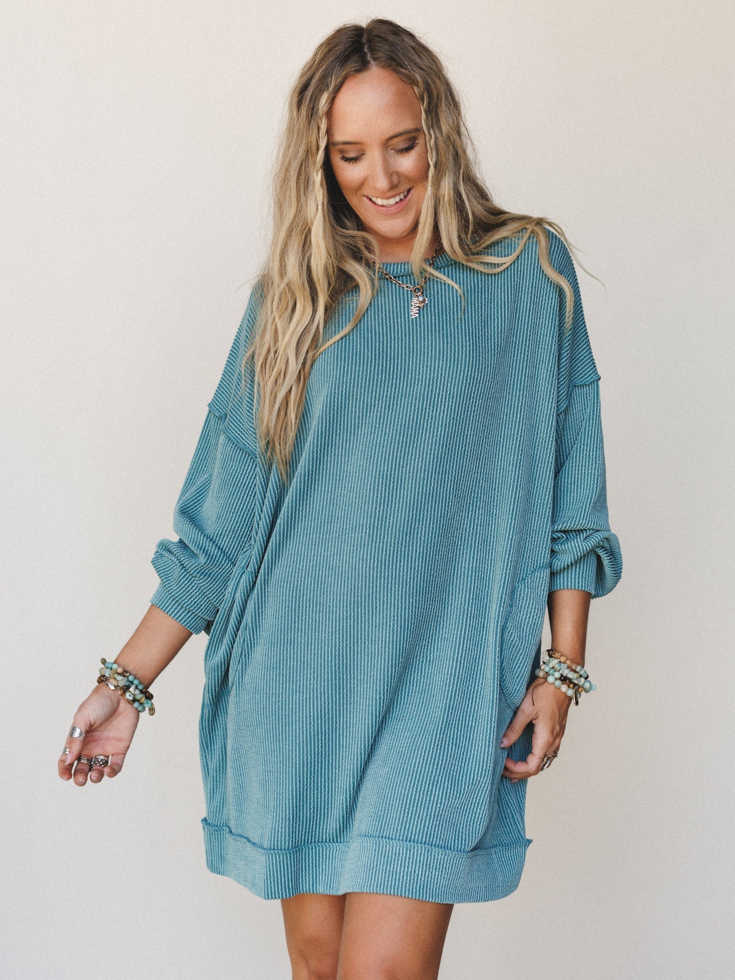 The Nest Moon Glow Long Sleeve Dress - Spruce