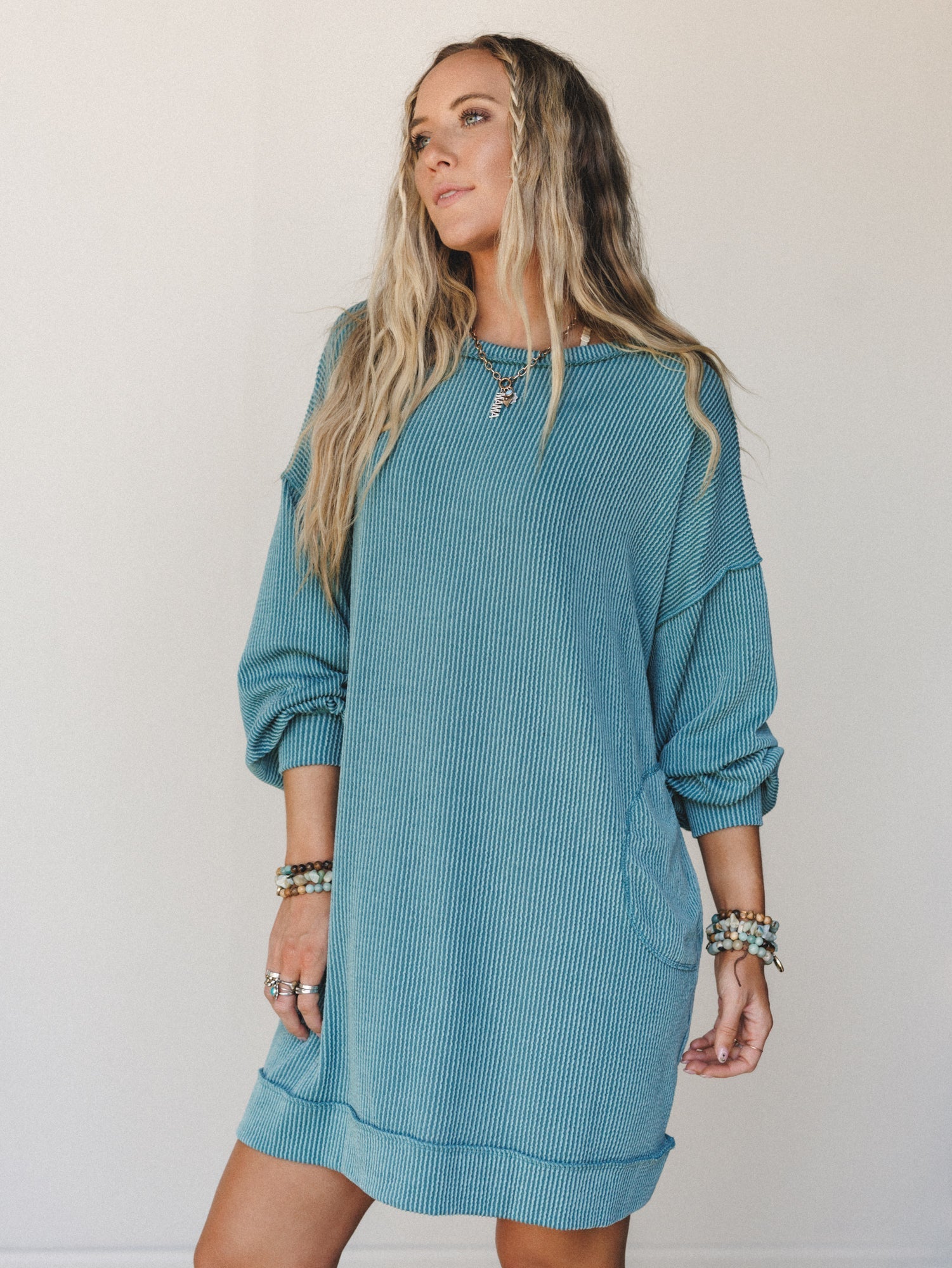 The Nest Moon Glow Long Sleeve Dress - Spruce