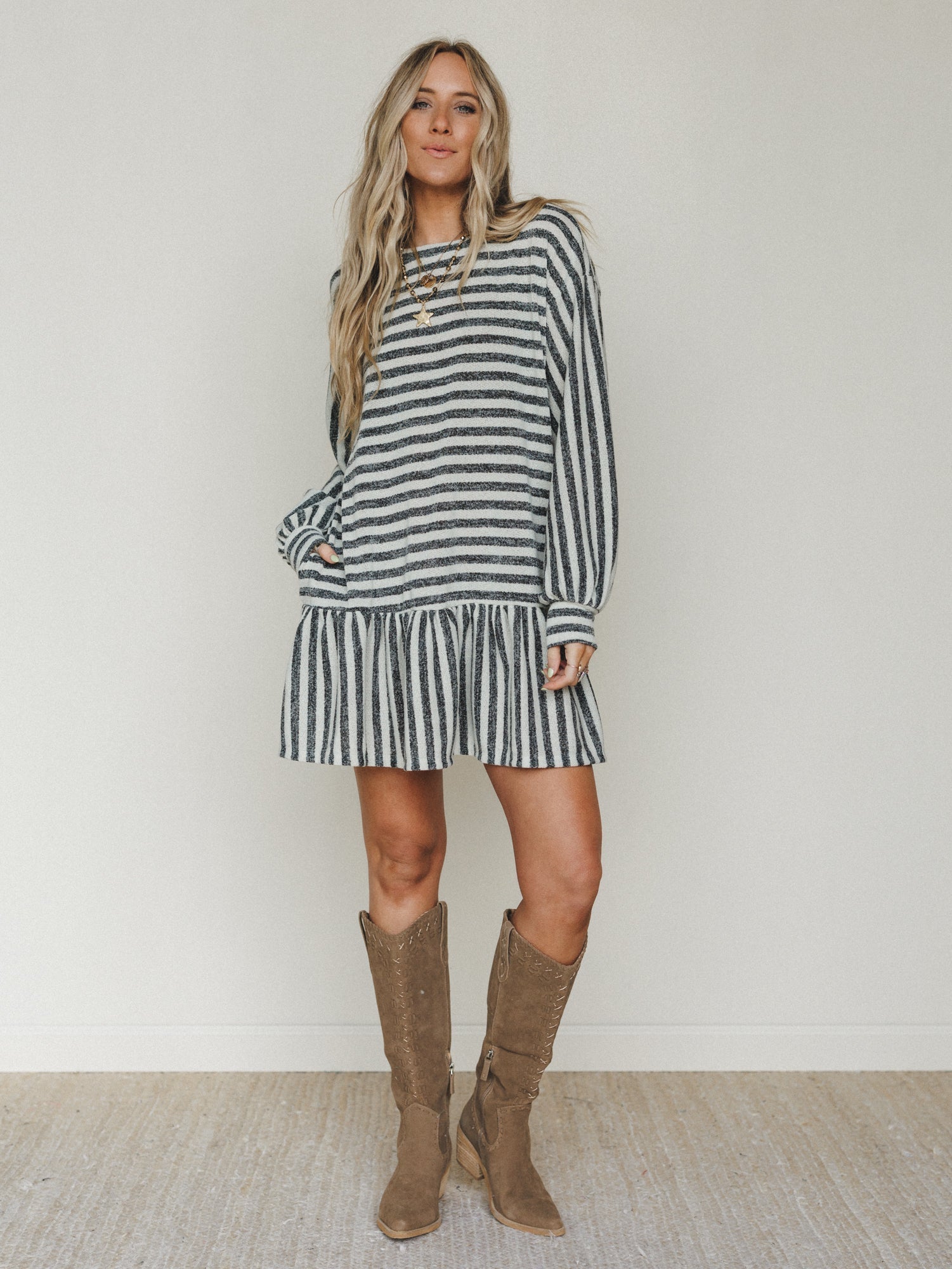 The Nest Endless Love Cuff Sleeve Dress - Natural Black