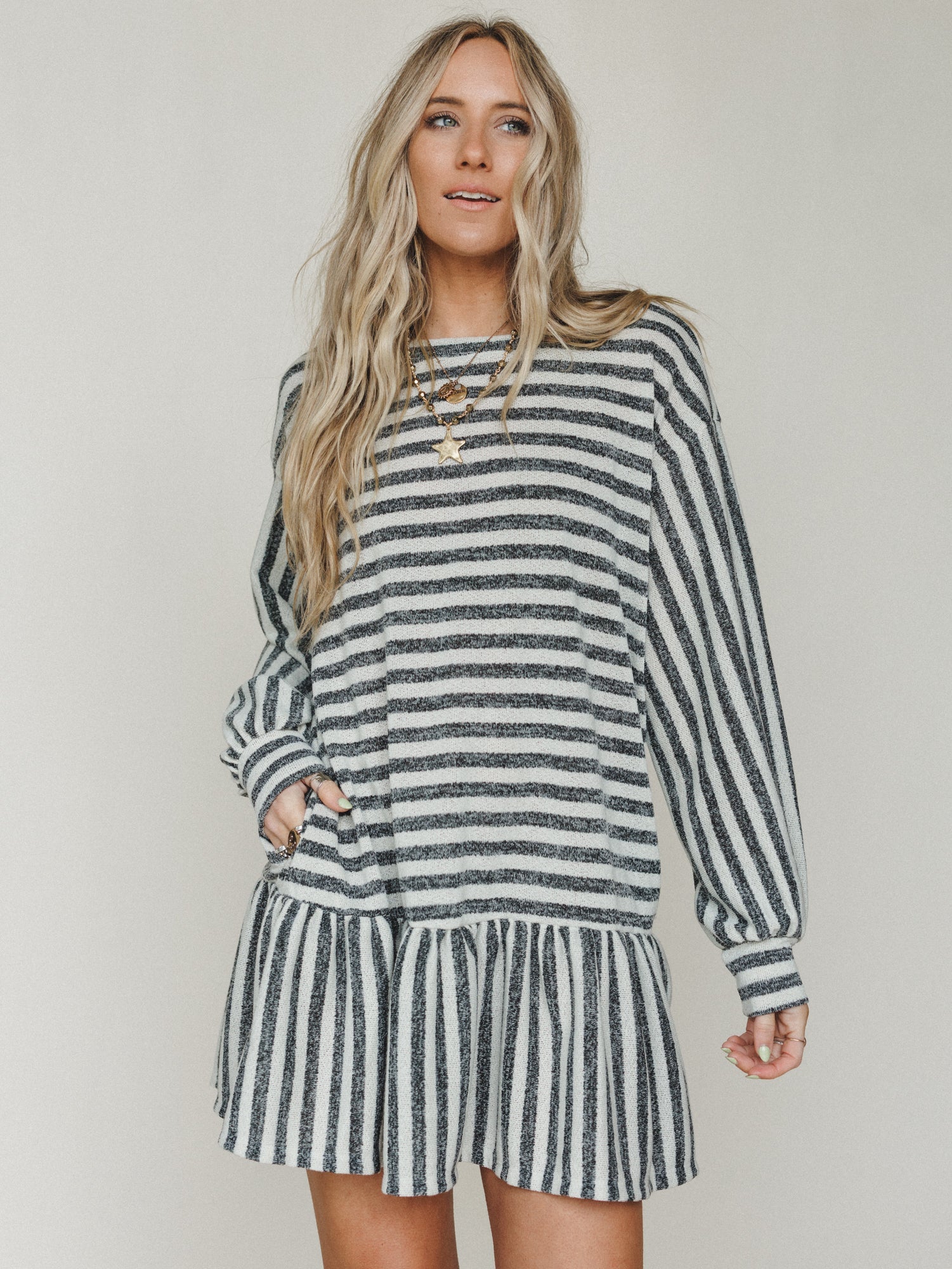 The Nest Endless Love Cuff Sleeve Dress - Natural Black