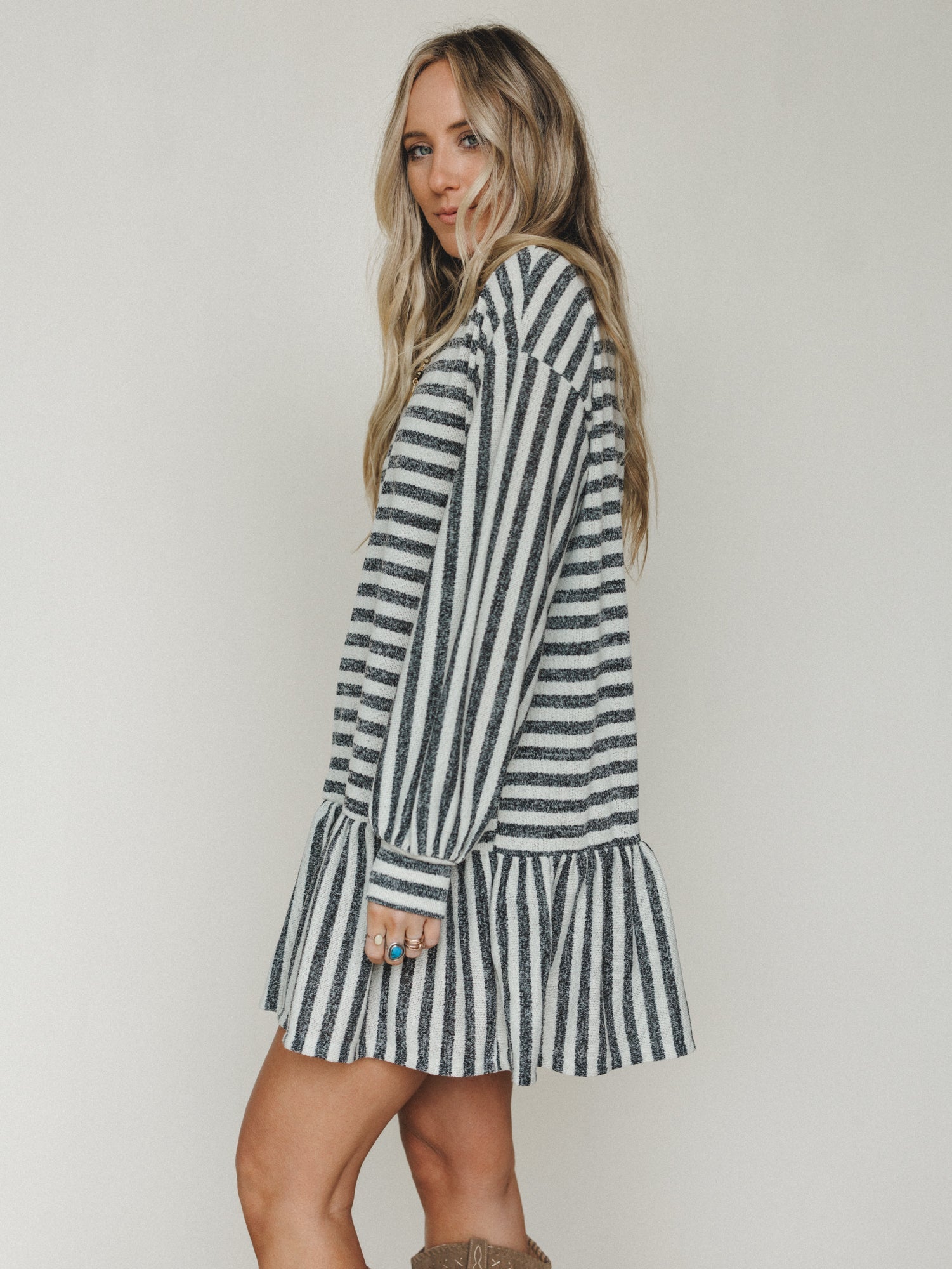 The Nest Endless Love Cuff Sleeve Dress - Natural Black