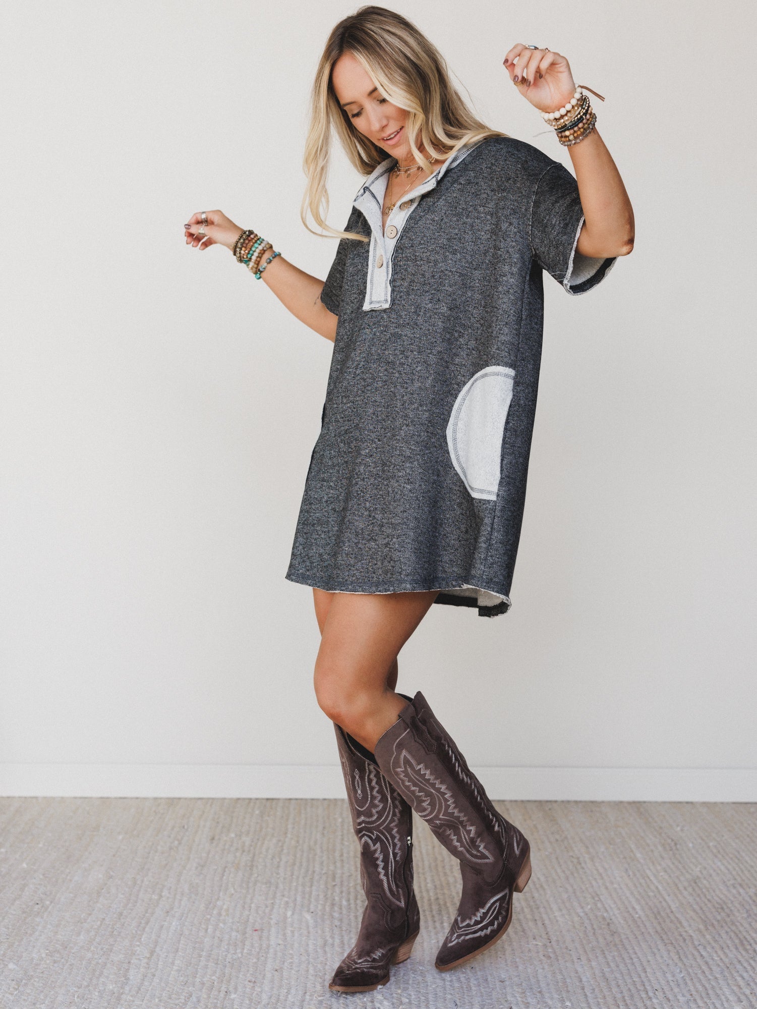 The Nest Jodi Tunic Dress - Two Tone Black