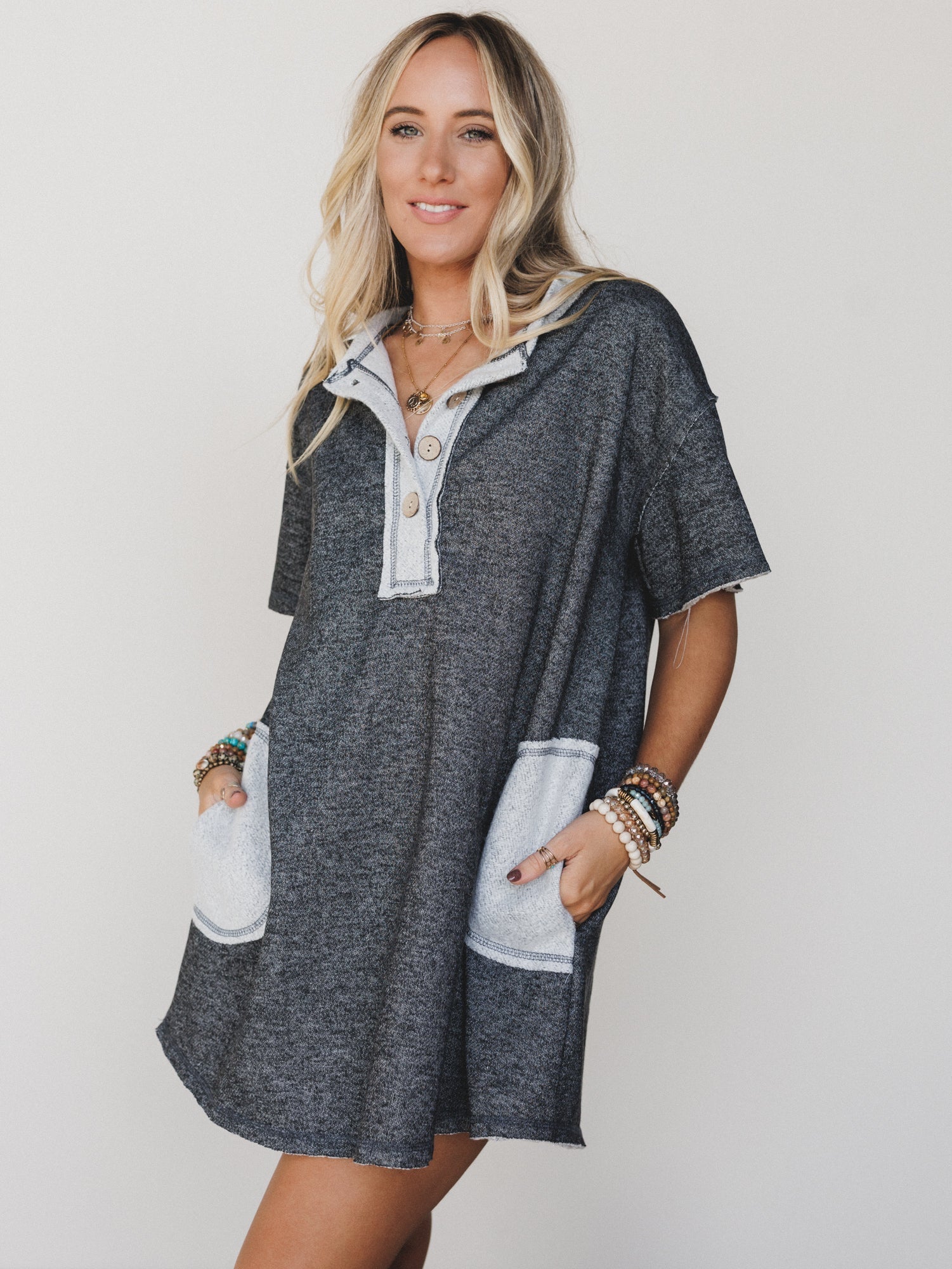 The Nest Jodi Tunic Dress - Two Tone Black