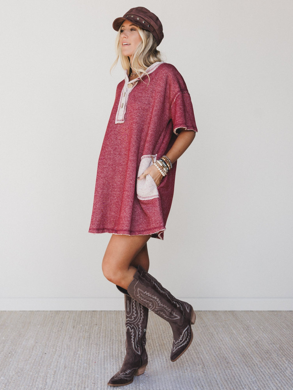 The Nest Jodi Tunic Dress - Two Tone Marsala