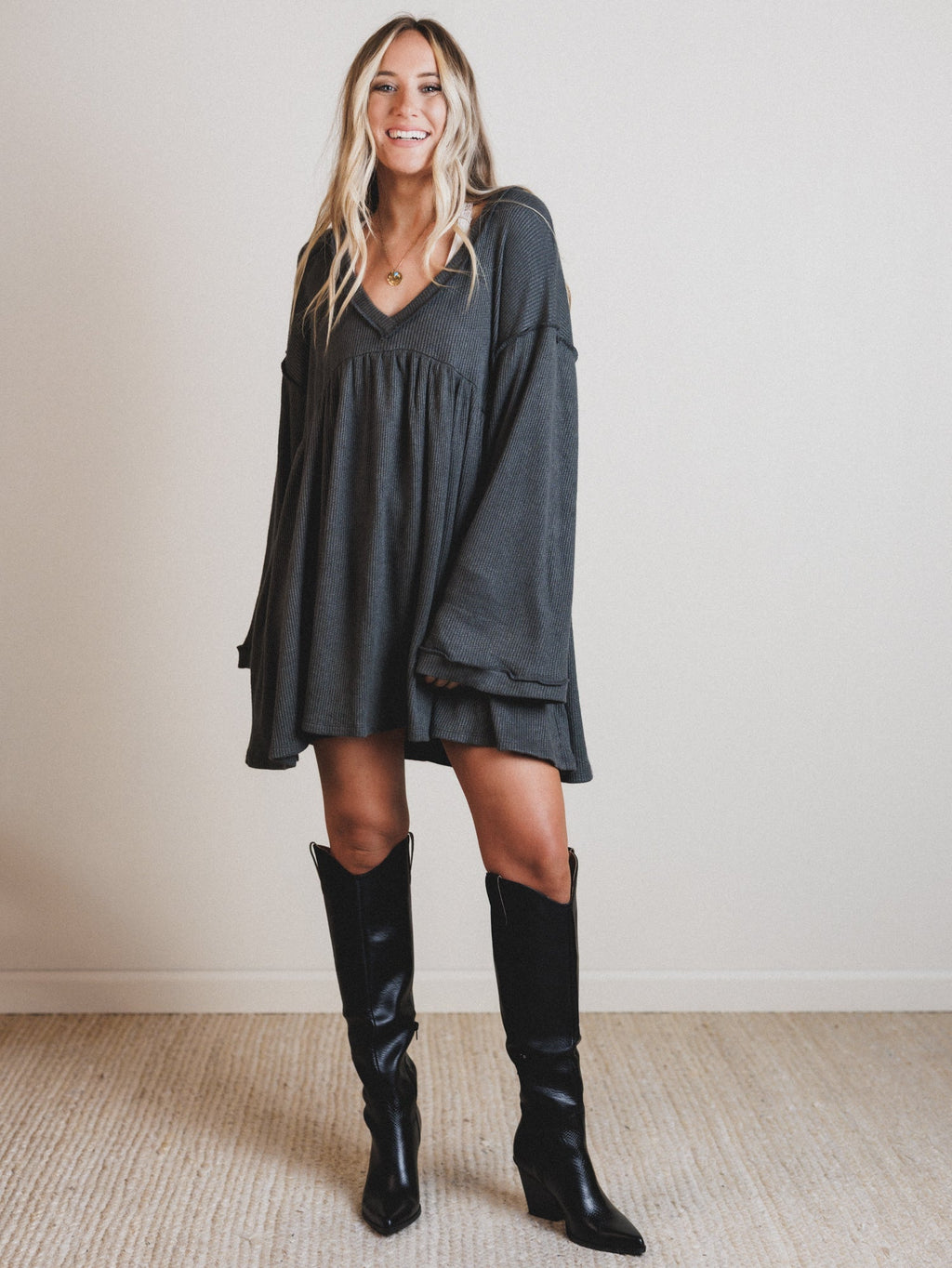 The Nest Carefree Mini Dress - Two Tone Charcoal