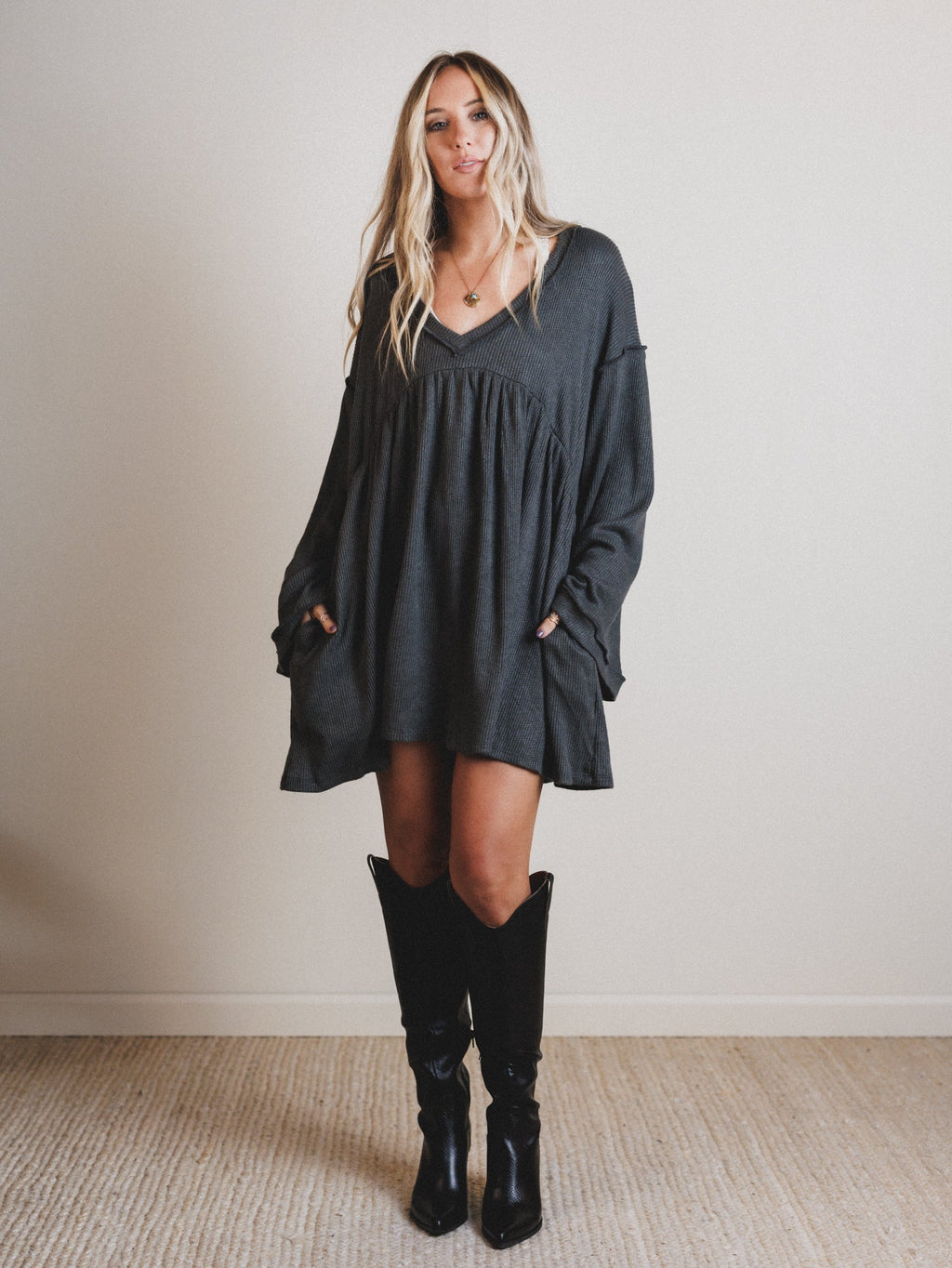The Nest Carefree Mini Dress - Two Tone Charcoal