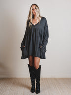 The Nest Carefree Mini Dress - Two Tone Charcoal