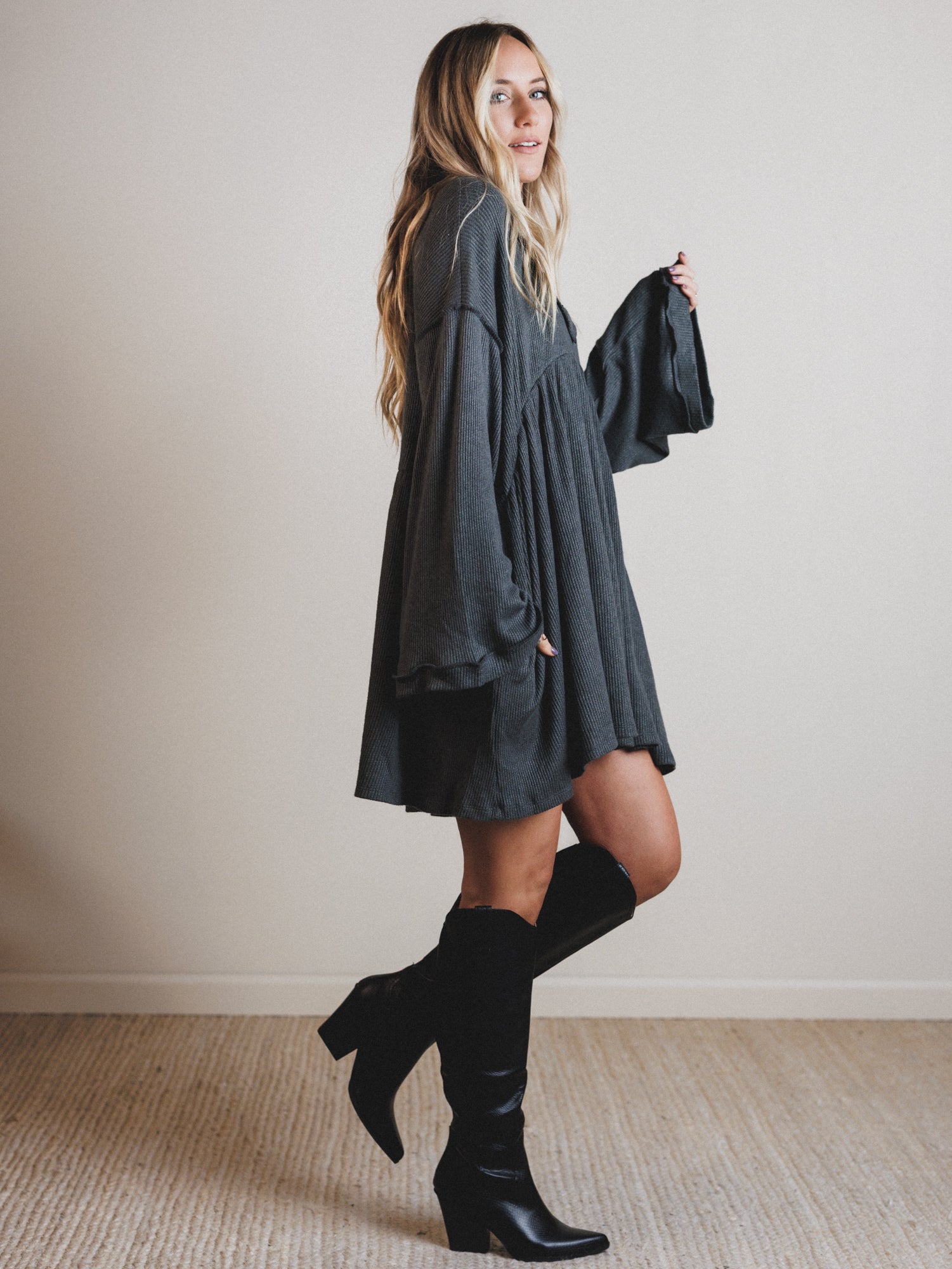 The Nest Carefree Mini Dress - Two Tone Charcoal