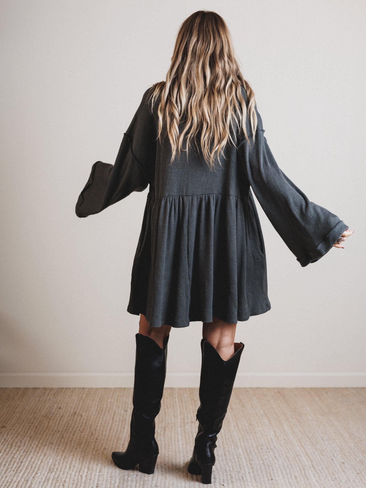 The Nest Carefree Mini Dress - Two Tone Charcoal