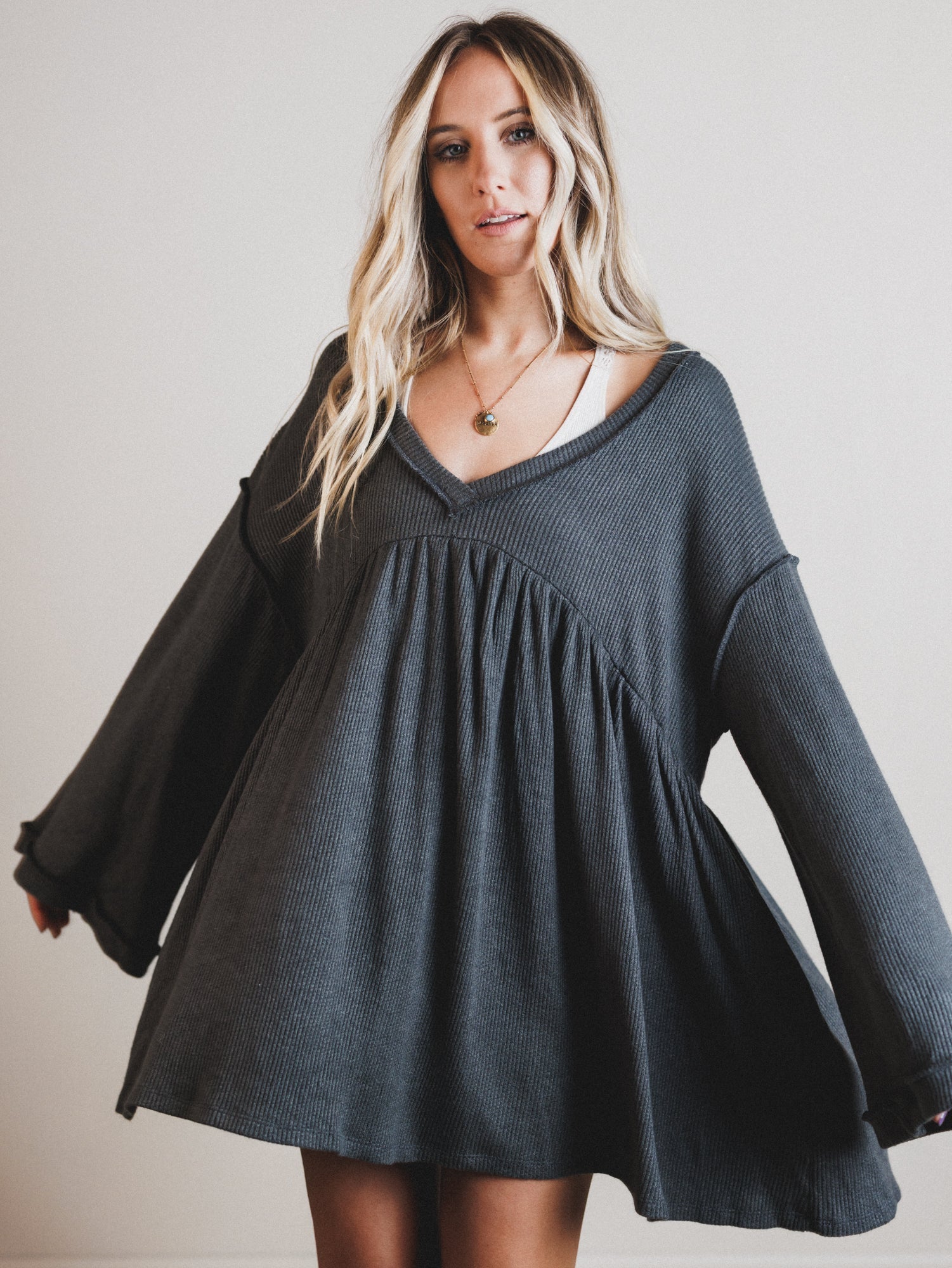 The Nest Carefree Mini Dress - Two Tone Charcoal