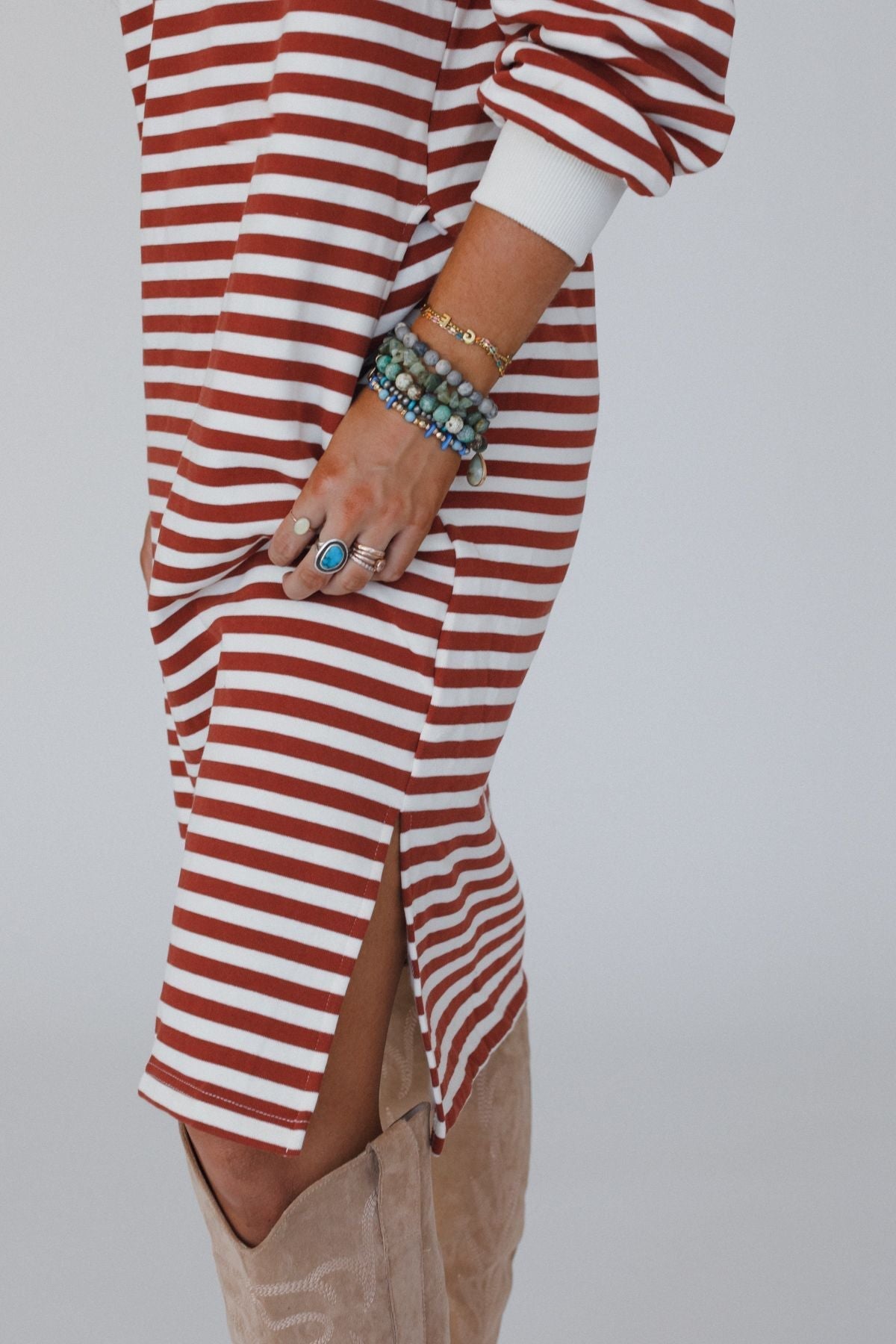Coastal Stripes Midi Dress - Red Multi