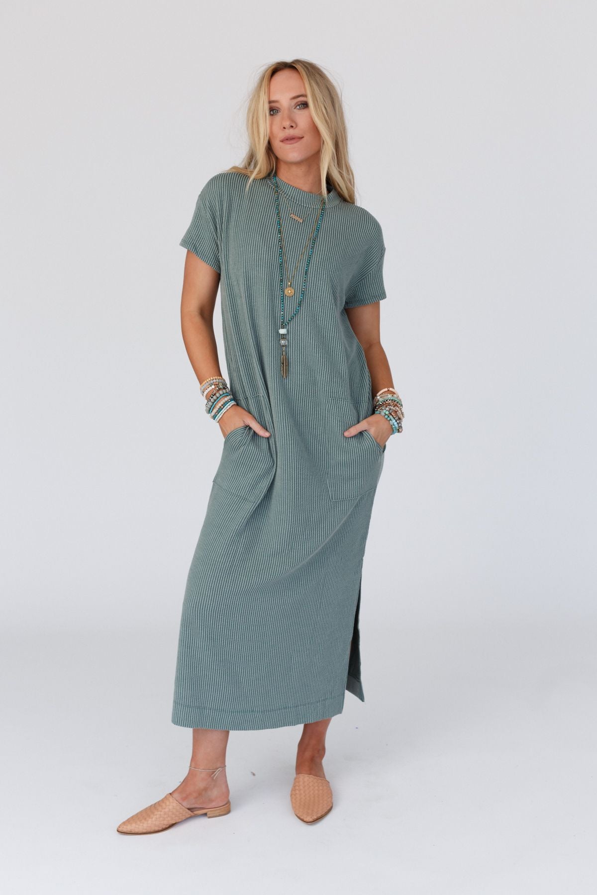 The Nest Easy Days Maxi Slit Tee Dress - Sea Foam