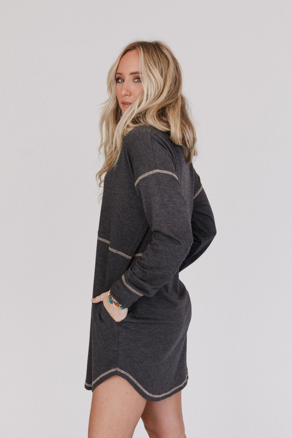 The Nest Meadow Long Sleeve Tunic Dress - Charcoal