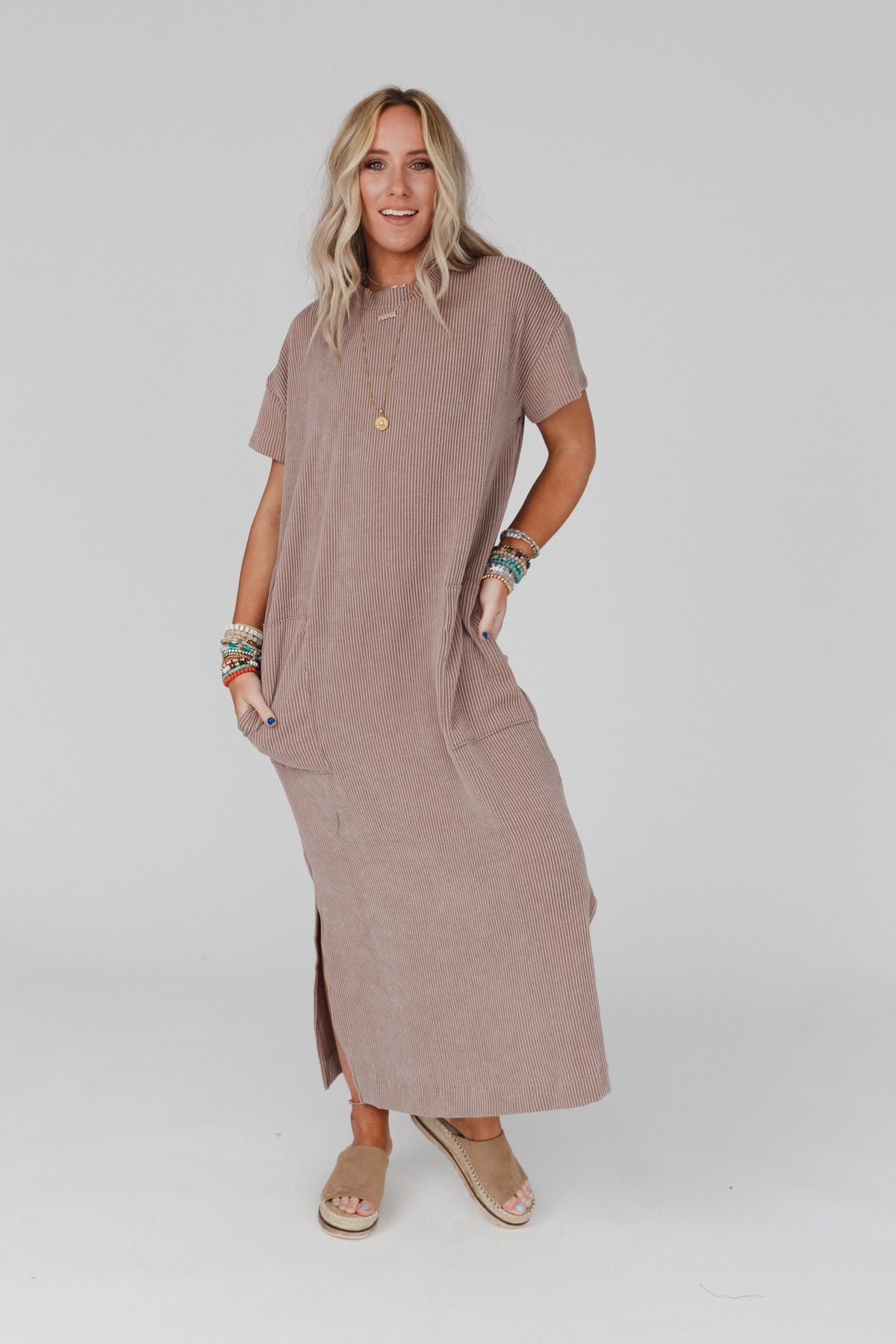 The Nest Easy Days Maxi Slit Tee Dress - Acorn