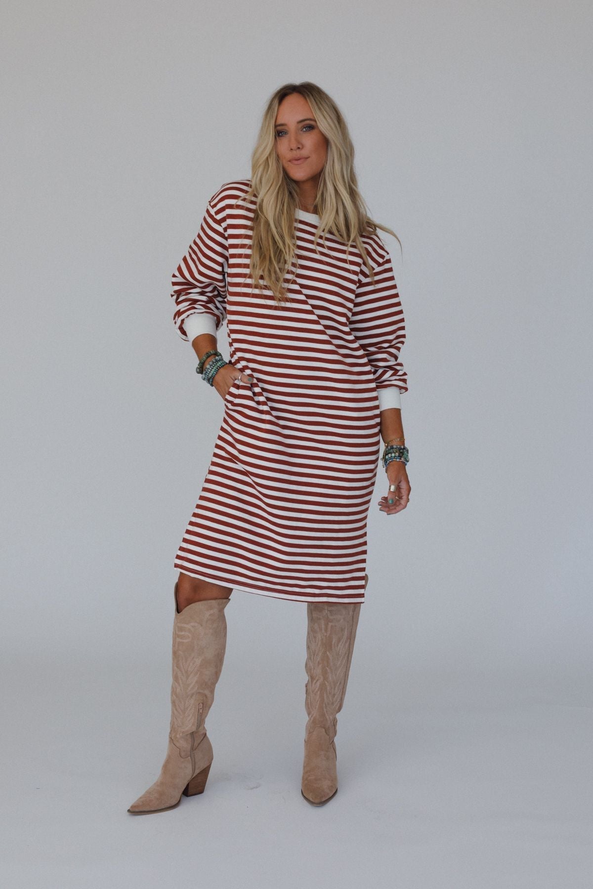 Coastal Stripes Midi Dress - Red Multi