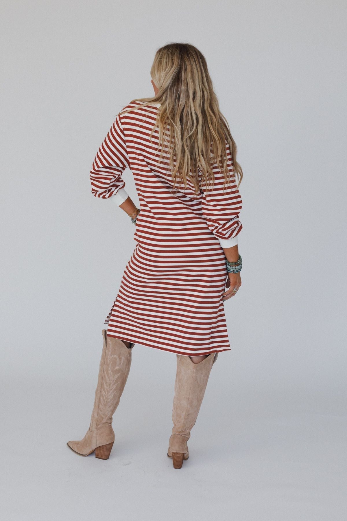 Coastal Stripes Midi Dress - Red Multi