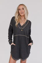 The Nest Meadow Long Sleeve Tunic Dress - Charcoal